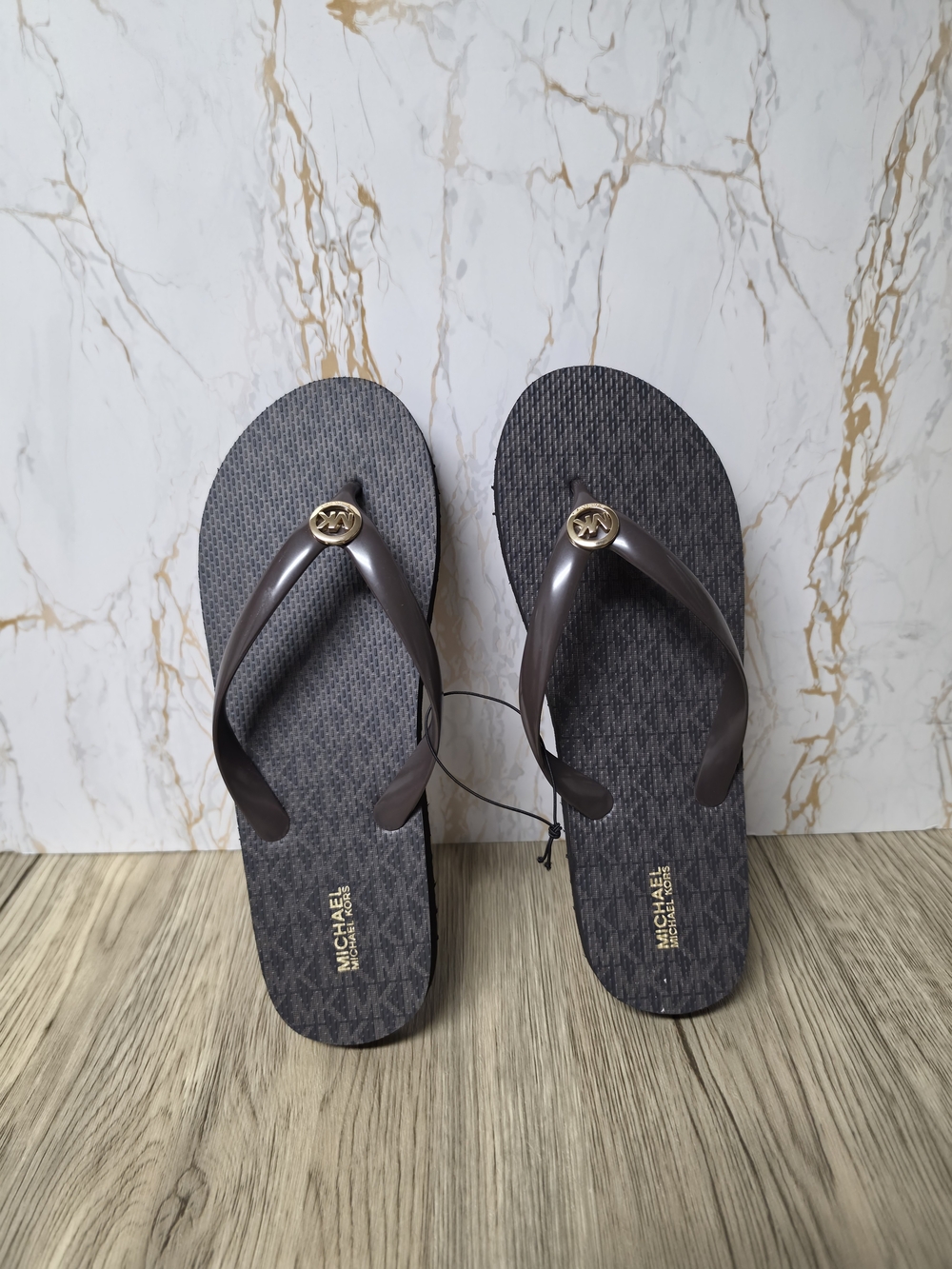 Michael Kors Brown Logo Flip Flops